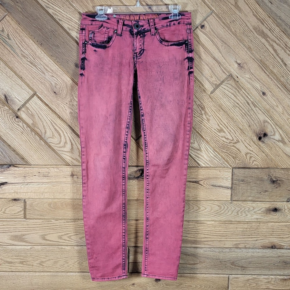 Hydraulic Bailey Super Skinny Red/Black Acid Wash Jeans Size Junior 7/8